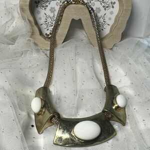 Alexis Bittar Vintage Elegant Gold and White Statement Necklace